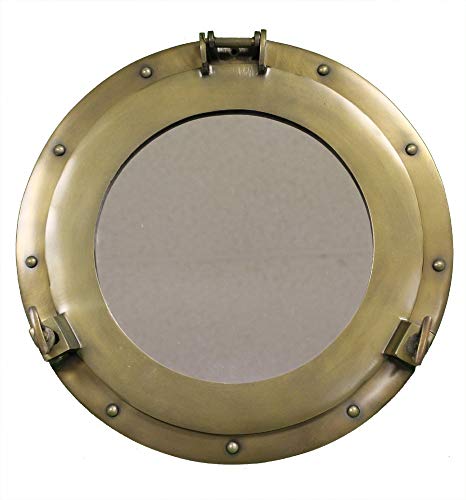 RedSkyTrader 15" Aluminum Porthole Mirror with Antique Finish: Nautical Ship Decor