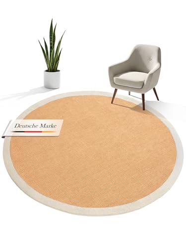 carpetfine Sisalteppich Naturfarbe Ø 80 cm handgewebt mit Bordüre aus Baumwolle in Taupe | Moderner Rutschfester Flachgewebe Teppich Uni aus Naturfasern für Wohnzimmer, Schlafzimmer