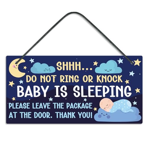 Image of Putuo Decor Sleeping Door Sign for Front Door PVC Do Not Disturb Door Hanger Sign Shhh Sleeping Do Not Knock or Ring Doorbell Door Hanger Sign for Home Room Nursery Kindergarten Decor