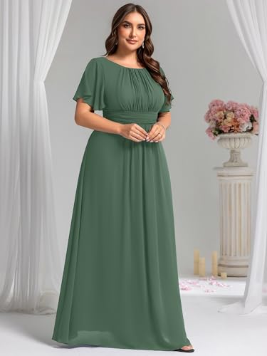 Image of Ever-Pretty Plus Elegant Formal Dresses for Curvy Women Round Neck Short Sleeves Chiffon Bridesmaid Mother of The Bride Dress