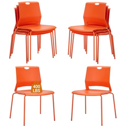 Image of Sidanli Armless Stacking Chairs Set of 8, Heavy Duty Metal Frame, Orange