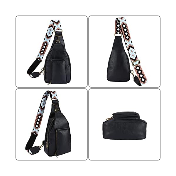 Augot PU Leather Sling Bag for Women, Fashional Crossbody Bag, Small Sling Belt Mini Chest Bag Sholder Bag with Guitar Strap - Image 3