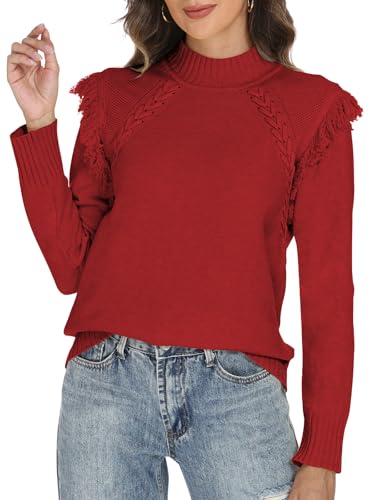 Women's Sweaters Fall Winter 2025 Trendy Mock Neck Fringe Tops Cable Knit Pullover Western Outfit2