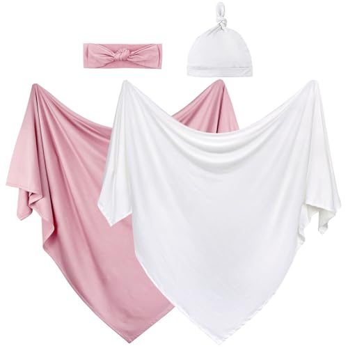 Image of OWLOWLA 2Pack Newborn Swaddle Blanket with Hat Set Baby Wrap Swaddle Receiving Blanket Boys Girls