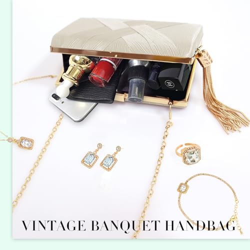 Image of 5 Pcs Clutch Purses for Women Jewelry Set Handbag with Necklace Earrings Ring Bracelet Vintage Banquet Handbag with Detachable Chain for Wedding Party Gift Supplies