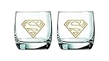 Superman Whiskey Glasses - 10 oz. Capacity - Set of 2 Glasses - Sturdy Base