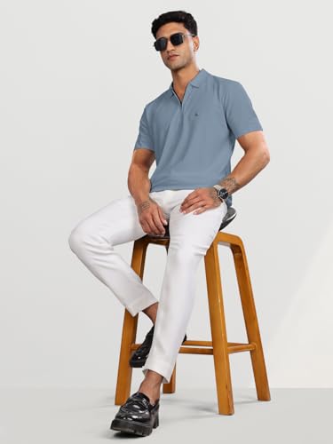 Image of BULLMER Trendy Solid Zipper Collar /Polo Neck Tshirt for Men