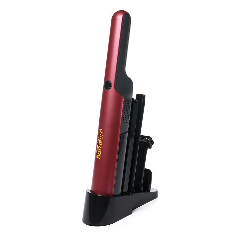 Homelife Cordless Hand Held Vacuum, Lightweight, Portable, Powerful Suction, 3 Crevice Nozzles, Multi Surface, 30 mins Run Time, Rechargeable, Charging Base, Free Standing or Wall Mountable, E8015RD
