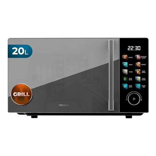 Cecotec Microondas 20L con Grill Proclean 6130 Black. 700 W y Grill de 800 W, 8 Programas, 10 Niveles de Potencia, Pantalla Táctil a Color, Descongelación, Temporizador, Plato Giratorio 255mm