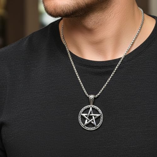Image of THE MEN THING ARCANE STAR - 34mm Titanium Steel Pendant with 24inch Round Box 4mm Chain for Men & Boys