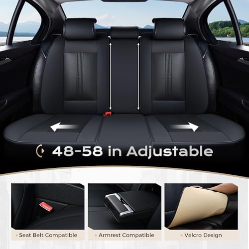 Image of Coverado Car Seat Covers Full Set, Front Seat Covers with Lumbar Support and Back Seat Cover Waterproof Leather Automotive Seat Cover, Universal Car Interior Protectors Cushion for Most Cars