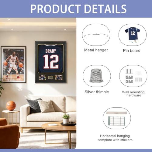 Image of IHEIPYE Tempered Glass Jersey Frame Wall Mount Shirts Black Gold Mat 2 Pack | Picture Slots, Football, Basketball, Hockey Jerseys, Photos, Single Signature Display