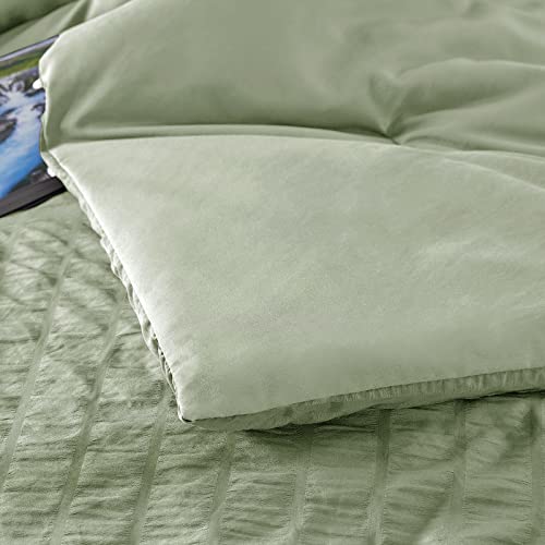 Cozylux Twin Bed In A Bag Green Seersucker Textured Comforter Set With Sheets 5-Pieces For Girls And Boys - Bedding Sets With Comforter, Pillow Sham, Flat Sheet, Fitted Sheet, Pillowcase #TOP5