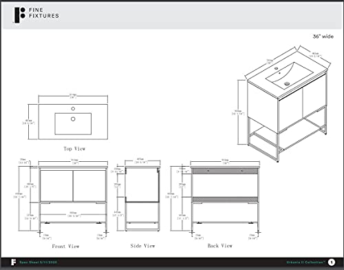Fine Fixtures - 36" Inch Bathroom Vanity And Sink, Knob Free Design - Urbania Collection #TOP3