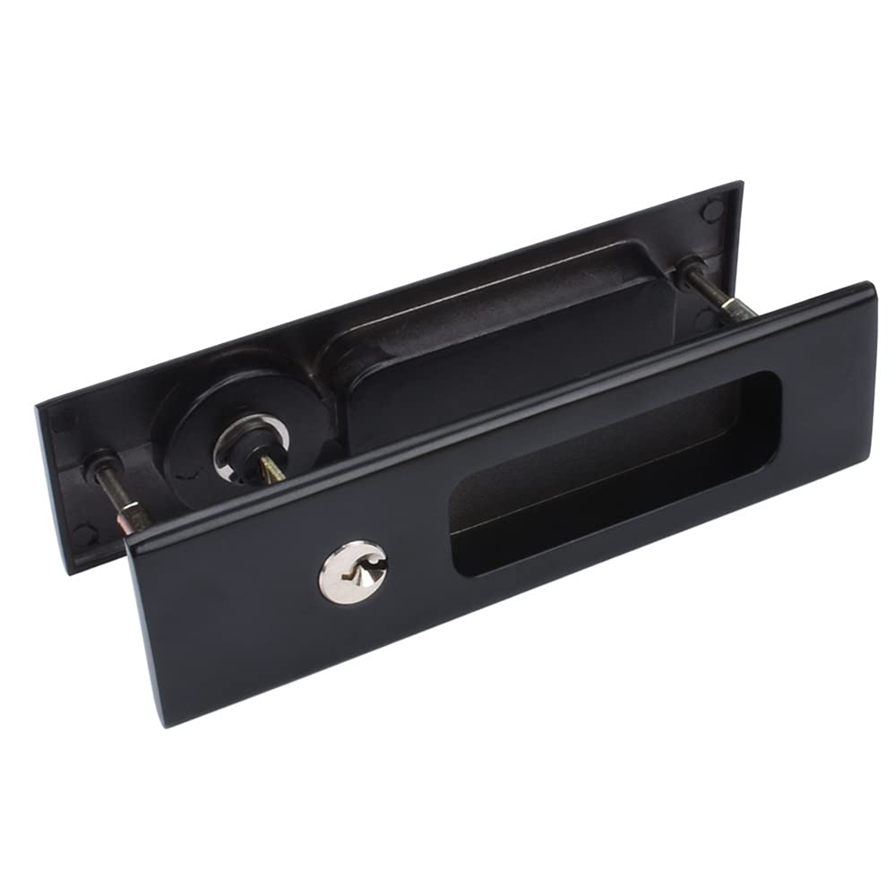 LWZH 6.3" Sliding Barn Door Mortise Latch Black Lock Invisible Recessed Handle Latch Interior