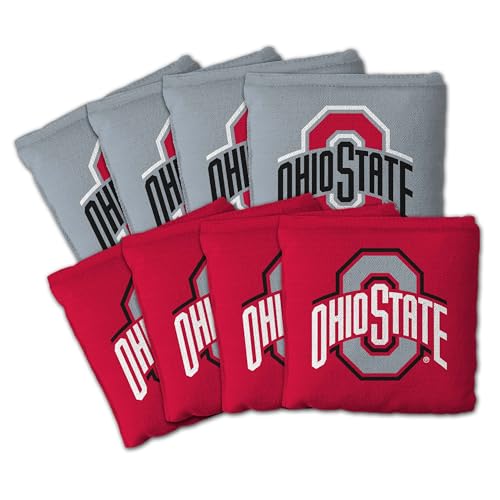 YouTheFan Officially-Licensed NCAA Ohio State Buckeyes Set of 8 Cornhole Bags - All Weather Dual Sided Slide & Stop - Regulation Size with Carry case