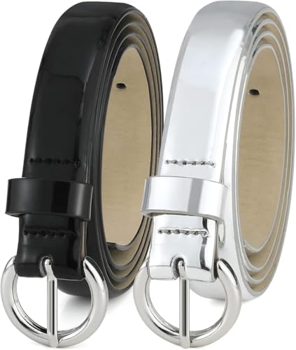 Black Patent Genuine Leather Thin Belts for Women, Waist Belts for Dress, Skinny Women Belt for Jeans Casual Belt3