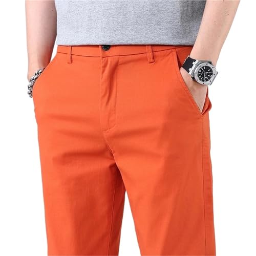 Pantalon Chino Hombre Slim Fit Pantalones de Negocios Rectos de algodón elástico con Cintura elástica(Orange,XL)