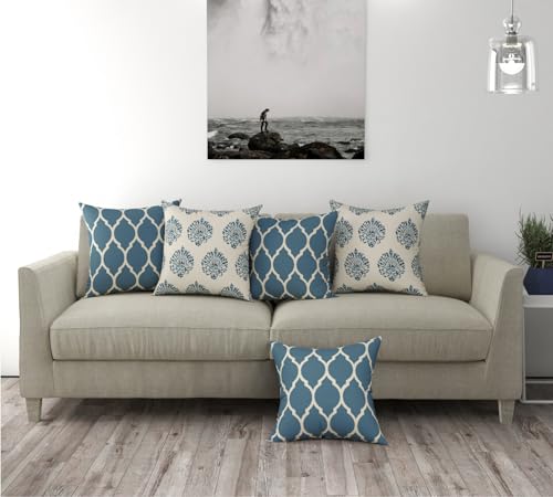 Trance Home Linen Set of 5 Premium100% Cotton 16X16 Inch Cushion Covers Only for Sofa and Diwan|Throw Pillow/Small Cushion Pillow Covers Only (16X16 I