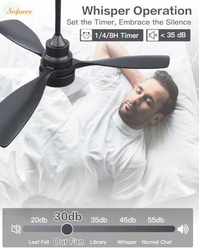 Image of Sofucor 48 Inch Wood Ceiling Fans with Lights, Flush /Downrod Mount, Black
