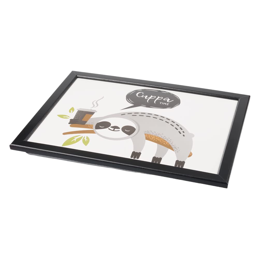 Invero Deluxe Cuppa Time Printed Cushioned Lap Tray with Wooden Frame and Bean Bag Cushion Base Ideal for Breakfast in Bed or Dinner - 44cm x 34cm