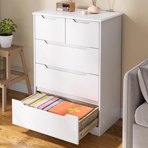 Blishom Kommode mit 5 Schubladen, Kommode für Schlafzimmer, für Büro, Wohnzimmer, Schlafzimmer, Flur, Möbel, 72x41x94 cm, Weiß