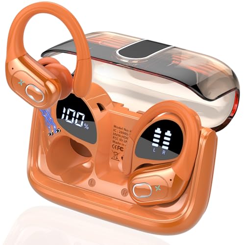 Wireless Earbuds 75hrs Bluetooth 5.4 Headphone Sport, 2026 Bluetooth Earbuds HIFI Stereo Over Ear Bud with Earhooks, ENC Noise Cancelling Mic, IPX7 Waterproof Earphone for Gym/Workout, Cosmic Orange