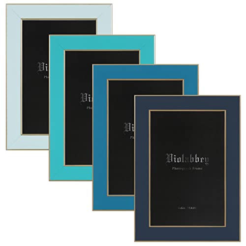 VIOLABBEY Ensemble de 4 cadres photo 4x6, style moderne, série bleue
