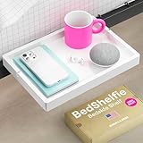 BedShelfie Bedside Shelf for Bunk Bed & Top Bunk, College Dorm Room Essentials, Loft Nightstand, Floating Bed Side Table Tray Storage, Dorm Room Decor by Smallish - (Flexfit Model, White)