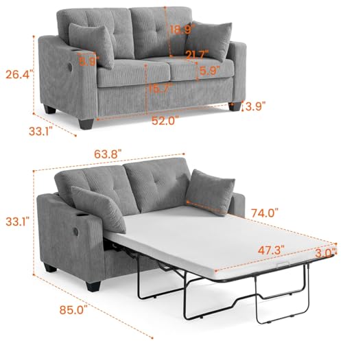 Chic House CURLIN Pull Out Sofa Bed, Full Size Sleeper Sofa thumb #2