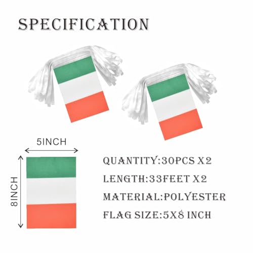 Image of 2 Pack Italian Flag Banner String Small Mini 66 Feet 60 Pcs Italy Hanging Flags Decoration