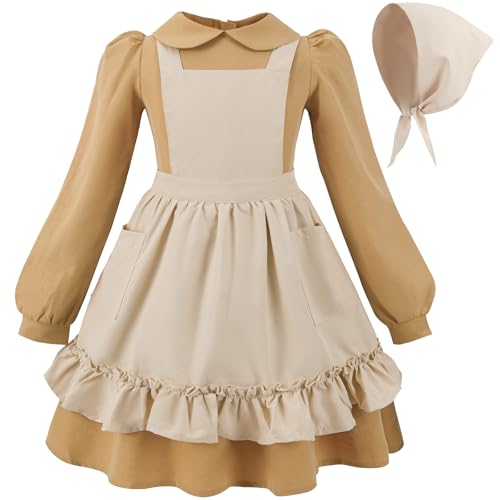 FCCAM Prairie Colonial Costume Girls Long Sleeves Pioneer Dresses for Girls American Pilgrim Costume M Age Over 4 Years Old Orange by FCCAM - Used condition - US$11.20