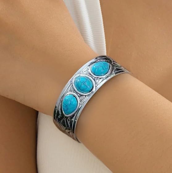XAM Boho Turquoise Pearl Cuff Bracelet – Adjustable Band, Alloy & Resin Southwest-Inspired for Festival & Daily Wear - Image 5