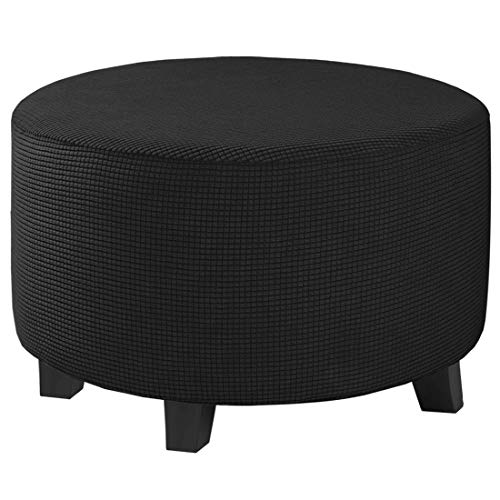 Image of H.VERSAILTEX Ottoman Cover Stretch Ottoman Slipcover Round Ottoman Storage Cover Folding Stool Covers Furniture Protector Cover for Footrest Ottoman Fit Dia 30 inch - 41 inch, Black