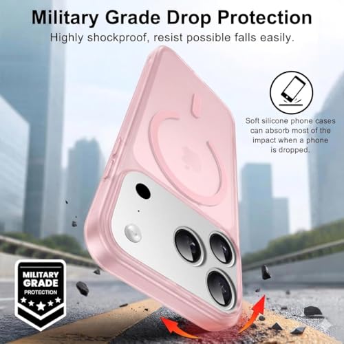 Image of DIZORO Matte Case for iPhone 17 Pro Max Compatible with MagSafe, Camera Lens Full Protection, Shockproof Translucent Frosted TPU Soft Phone Cover, Anti-Fingerprint (Pink)