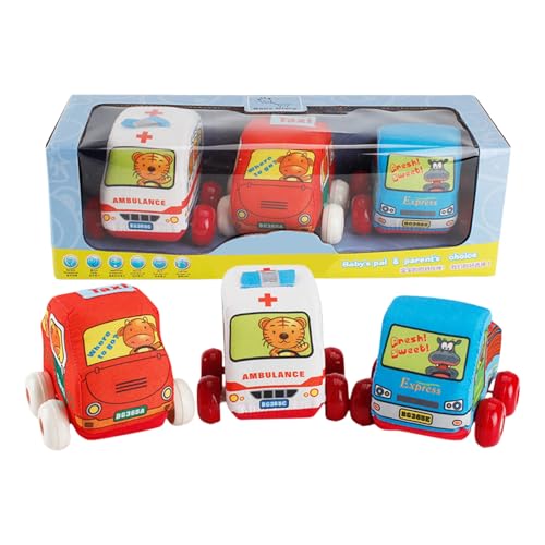 Juguete de peluche para vehículo de tela – Modelo suave y lavable de coche, ambulancia y taxi, simpático camión de dibujos animados para el aprendizaje temprano y el juego | para niños pequeños