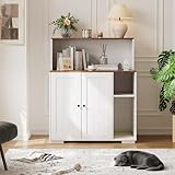 Garvee Dog-Proof Large Cat Litter Box Enclosure with Scratch Pad, Large Automatic Litter Box Furniture for Placing Self-Cleaning Litter Box,Litter Cabinet with Outlet,Space for Cat Stuffs