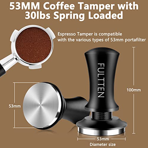 Fultten Espresso Tamper,Tamper For Espresso Machine,53Mm Stainless Coffee Tamper, Spring Loaded 30Lb Calibrated Espresso Tamp For Premium Barista,Espresso Machines Accessory Black #TOP1