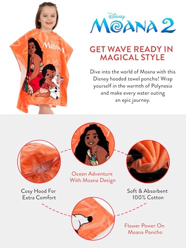Disney Badeponcho Mädchen | Vaiana Badeponcho Kinder | Kapuzenhandtuch Kinder | Moana Badetuch | Strandtuch | One Size | Orange