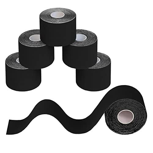 BB Sport 6 Rollen Kinesiologie Tape 5 cm x 5 m Viele Farben E-Book Anwendungsbroschüre Physio Tape Set Elastisch Wasserfest Muskelstraffende Bänder Farbe:Schwarz