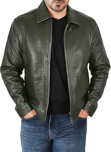 Image of Vintage Leather Jacket Men - Real Lambskin Turndown Collar Mens Leather Jacket