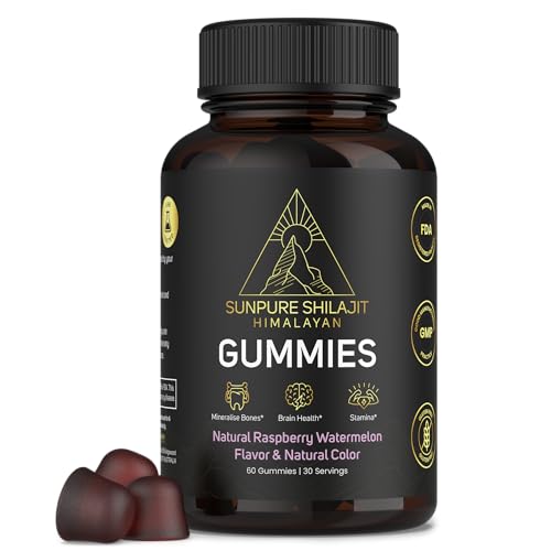 Sundried Himalayan Shilajit Gummies - Raspberry Watermelon Flavour | 85+ Ionic Minerals & Trace Elements | Fulvic & Humic Acid | 60 Gummies