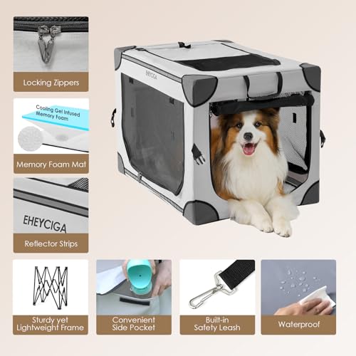 EHEYCIGA Collapsible Dog Crate 26 Inches, Portable Travel Crate for Small Dogs, Soft Foldable Pet Kennel with 4-Door Mesh Windows Indoor & Outdoor, Grey - Image 3