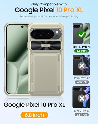 oupeigar for Google Pixel 10 Pro XL Case with Card Holder & RFID Blocking & Sliding Camera Cover & Kickstand Non-Slip Full-Body Shockproof Wallet Phone Case for Pixel 10 Pro XL (Titanium Glod) - image 2