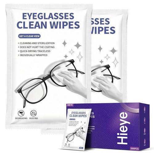 [200 Count] Lens Wipes for Eyeglass - Cleaner Wipes for Glasses, Camera Lens & All Screens - Pre-moistened Individually Wrapped Sracth-Free,Streak-Free