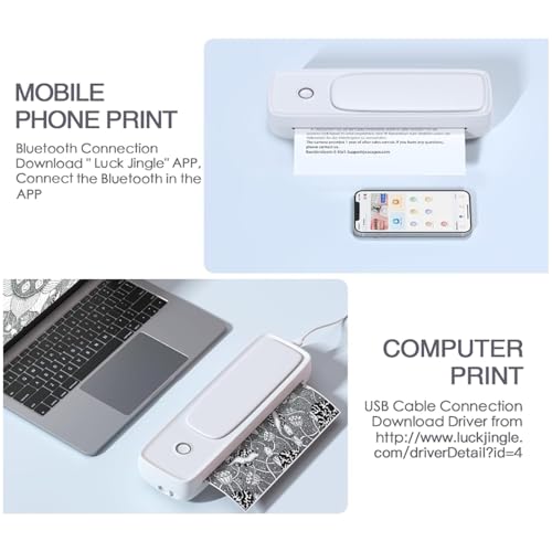 Image of Thermal Printer, Portable Printer Thermal Printing Wireless for Travel, Inkless Printer Compatible with Mobile Phones & PC (White)