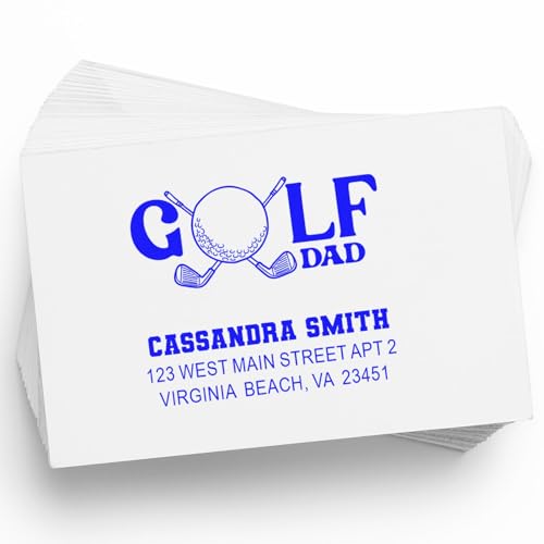Image of Golf Dad Slim Pre Inked Address Stamp - 1-5 /8 Inch Square Imprint | Personalized Slim Stamp. Golf Address Stamp. Choice of 5 ink colors. Quiet stamping. Slim travel body. Stores flat.