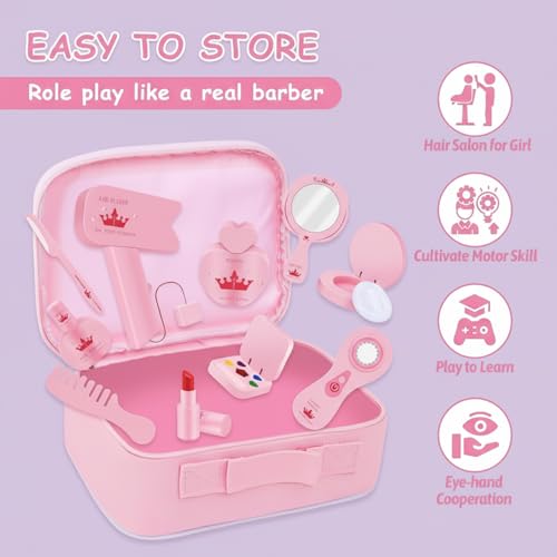 Image of Wudly Wooden Makeup Play Set - Pretend Beauty Kit for Kids with Mirror, Brush & Accessories - Ideal for Imaginative Role Play and Skill Development