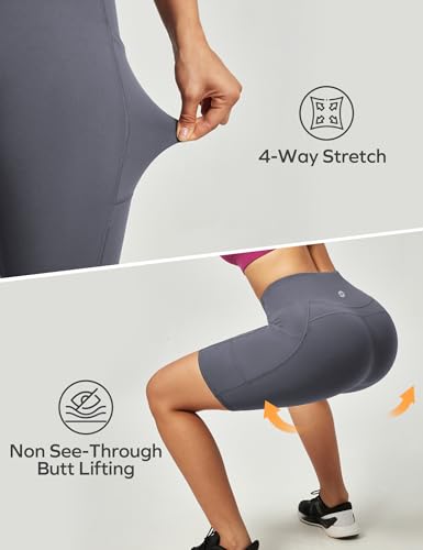 Ewedoos Biker Shorts Women Tummy Control Workout Shorts with 3 Pockets High Waisted Compression Gym Running Yoga Shorts Women