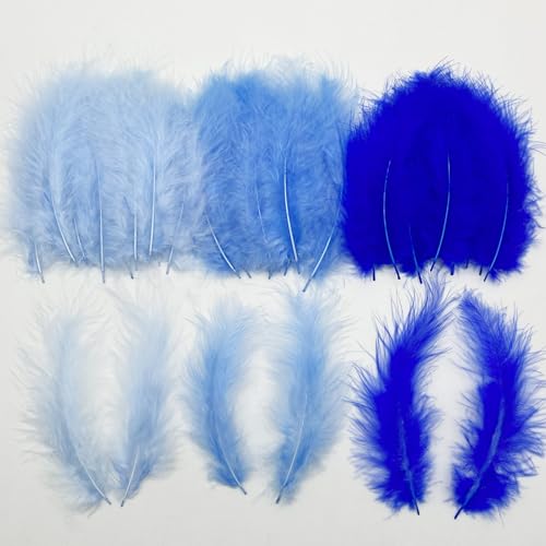 300pcs Blue Craft Feathers Assorted Colors 4-6Inch Fluffy Turkey Marabou Feathers for Christmas Dream Catchers Birthday Party Decoration Balloons Ornaments Centerpieces Kindergarten Crafting